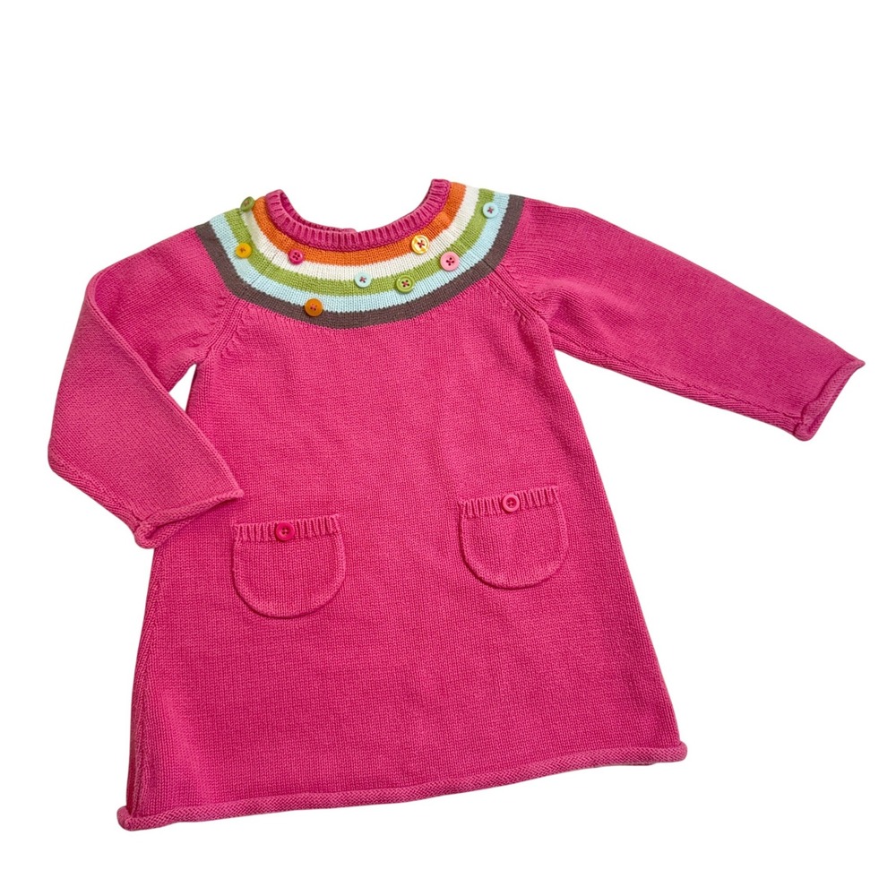Gymboree Sweater Dress Girls 18-24 Months Pink Striped Yoke Button Front Pockets